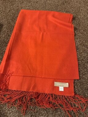 Nordstrom 100% Cashr Bright Orange Fringe Wrap Scarf